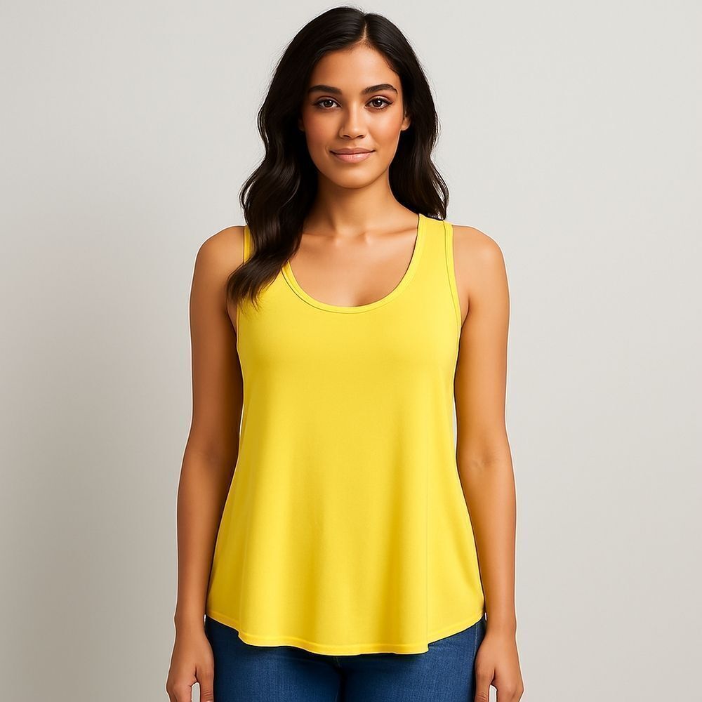 Slinky Brand Yellow Sleeveless Blouse Women’s Small Flowy Stretch Scoop Neck, Sm
